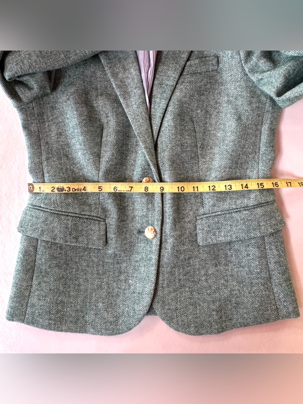 J. Crew Schoolboy Blazer BJ827 Herringbone Wool Blend Contrast Lining Green (2) - Picture 12 of 17